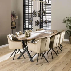 Draaibare eetkamerstoel Raster Velvet - Champagne - Loft24.nl