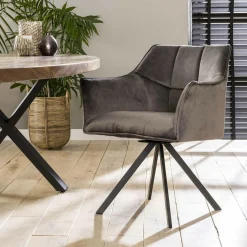 Draaibare eetkamerstoel Raster Velvet - Antraciet - Loft24.nl