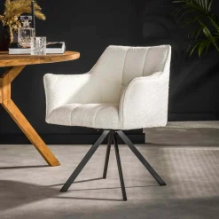 Draaibare Eetkamerstoel Raster - Bouclé Wit - Loft24.nl