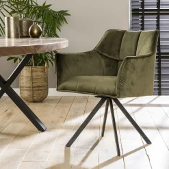 Draaibare Eetkamerstoel Raster Velvet – Groen - Loft24.nl