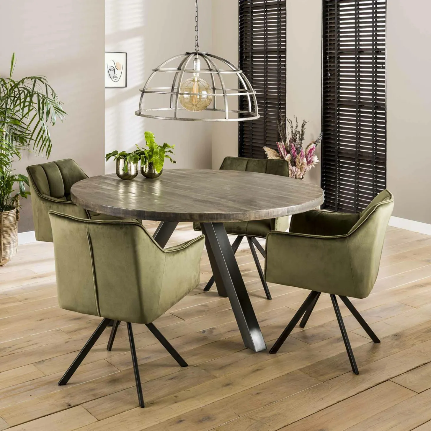 Draaibare Eetkamerstoel Raster Velvet – Groen - Loft24.nl