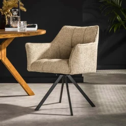 Draaibare Eetkamerstoel Raster - Bouclé Zandkleur - Loft24.nl