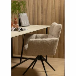 Draaibare Eetkamerstoel Vinny Bouclé met armleuning - Zand - Loft24.nl