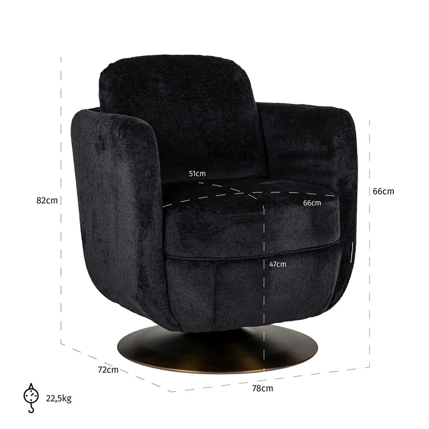 Draaibare Fauteuil Turner Chenille - Zwart - Loft24.nl