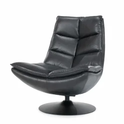 Draaifauteuil Sven Leder - Zwart - Loft24.nl