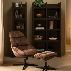 Draaifauteuil Yaro met Hocker - Espresso - Loft24.nl