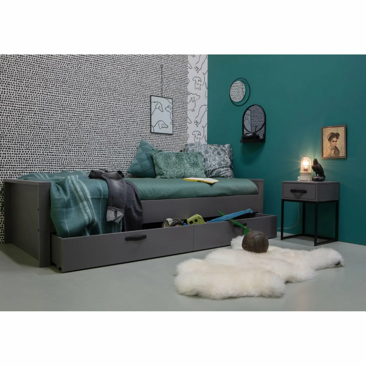 Eenpersoons Morris Grenen Metaal 90x200cm - Leem - Loft24.nl