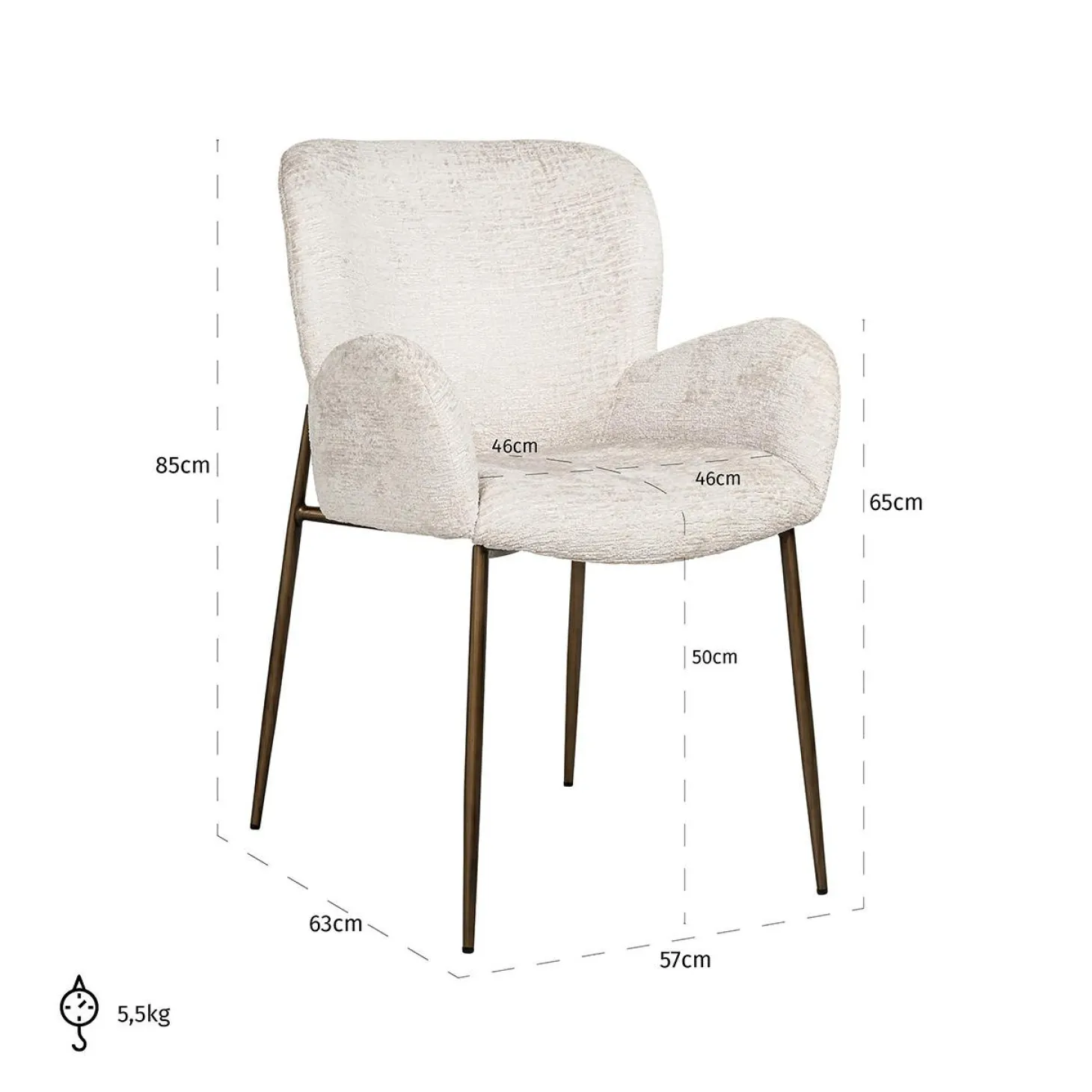 Eetkamerstoel Amber Chenille kleur Crème - Loft24.nl