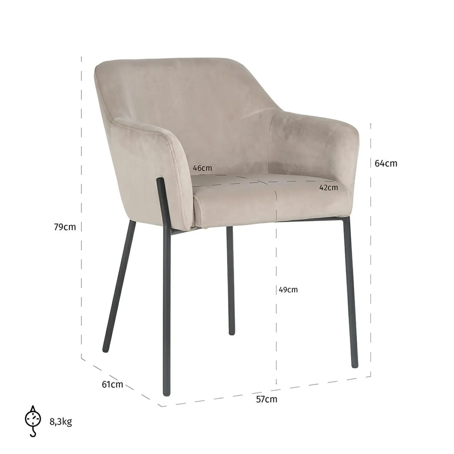 Eetkamerstoel Fay Velvet kleur Khaki - Loft24.nl