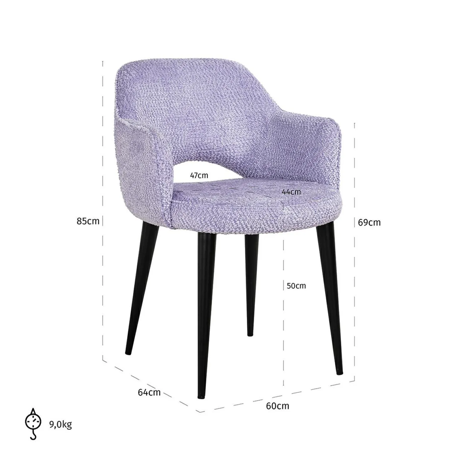 Eetkamerstoel Giovanna Chenille kleur Lavender - Loft24.nl