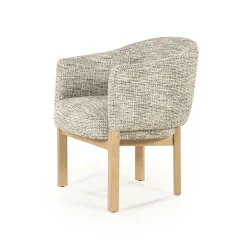 Eetkamerstoel Micha Geweven stof en eikenhout - Taupe - Loft24.nl