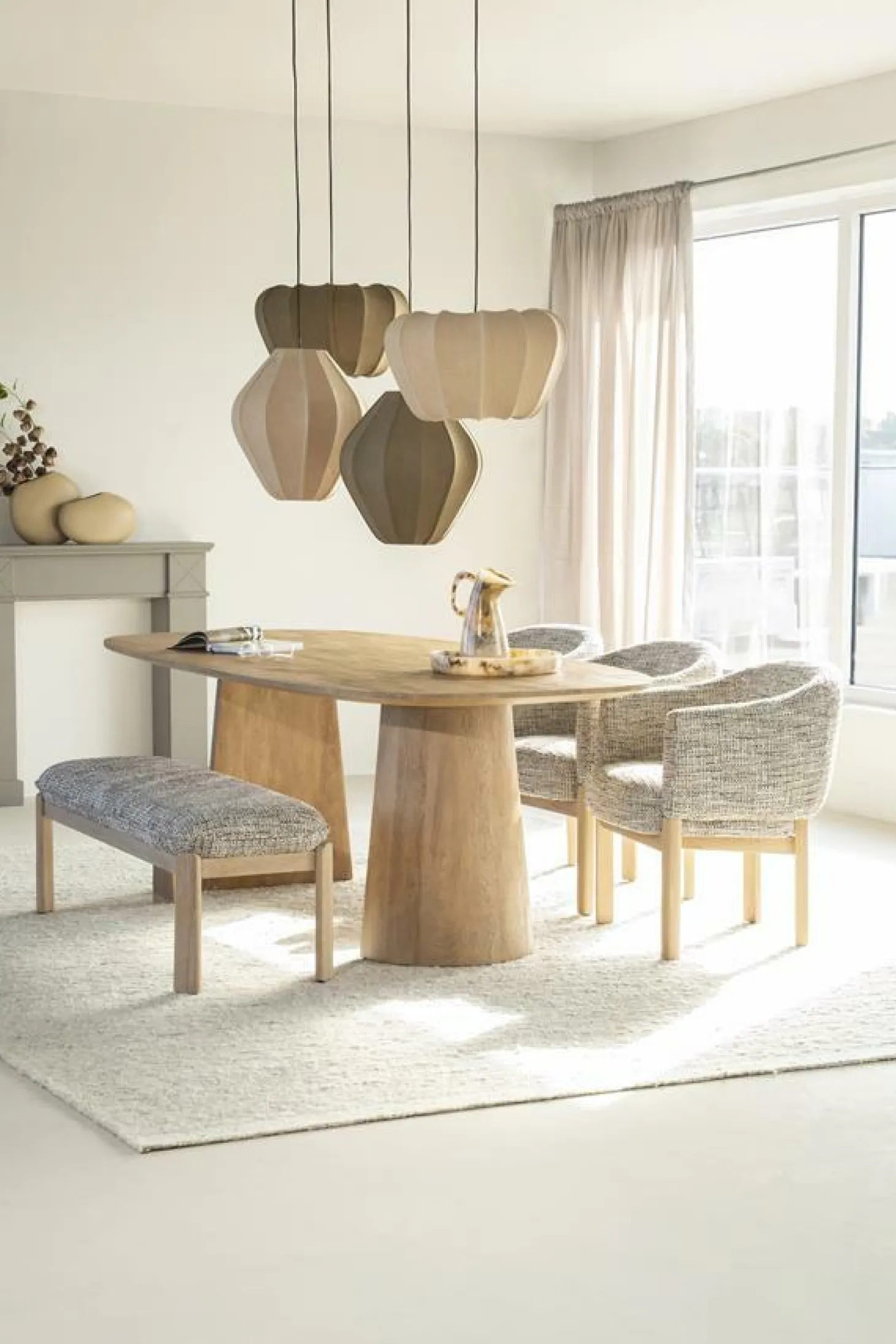 Eetkamerstoel Micha Geweven stof en eikenhout - Taupe - Loft24.nl