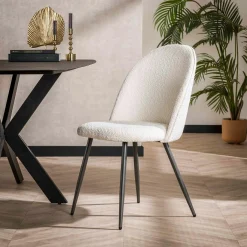 Eetkamerstoel Tom met hoge rug - Bouclé Wit - Loft24.nl