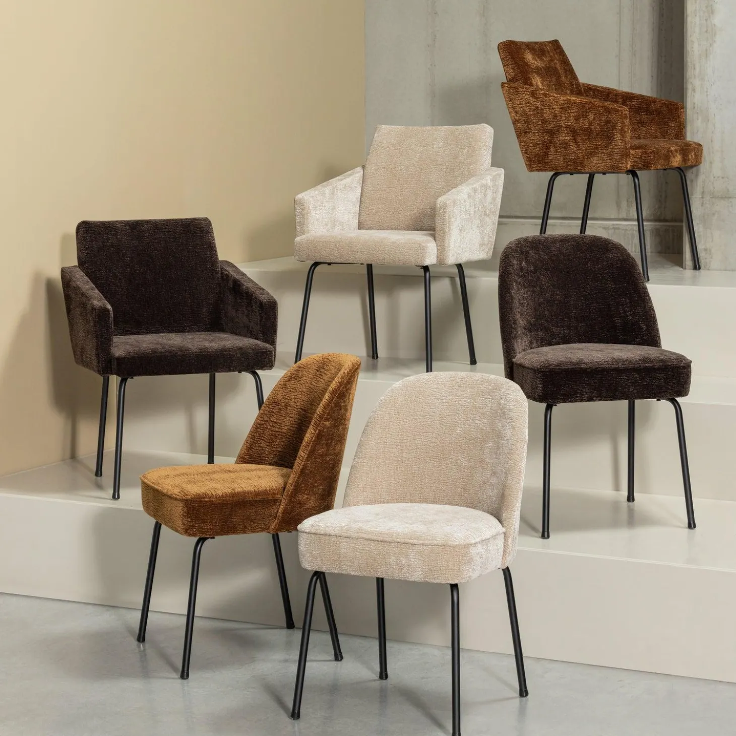 Eetkamerstoel Vogue 3D Chenille - Zand - Loft24.nl