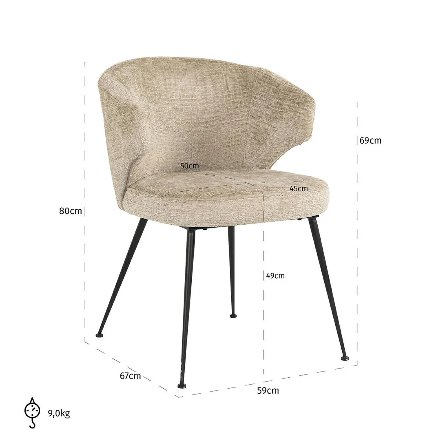 Eetkamerstoel Xandra Chenille kleur Desert - Loft24.nl