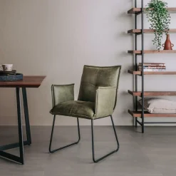 Eetkamerstoelstoel Seda met armleuning - Groen - Loft24.nl