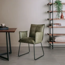 Eetkamerstoelstoel Seda met armleuning - Groen - Loft24.nl