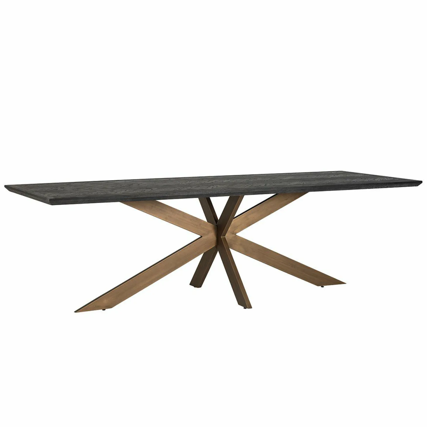 Eettafel Blackbone Eiken 260 x 100 cm met geborsteld gouden spinpoot - Zwart - Loft24.nl