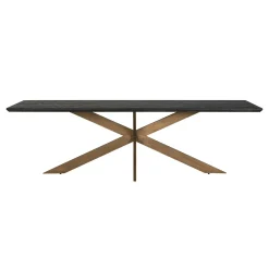 Eettafel Blackbone Eiken 260 x 100 cm met geborsteld gouden spinpoot - Zwart - Loft24.nl