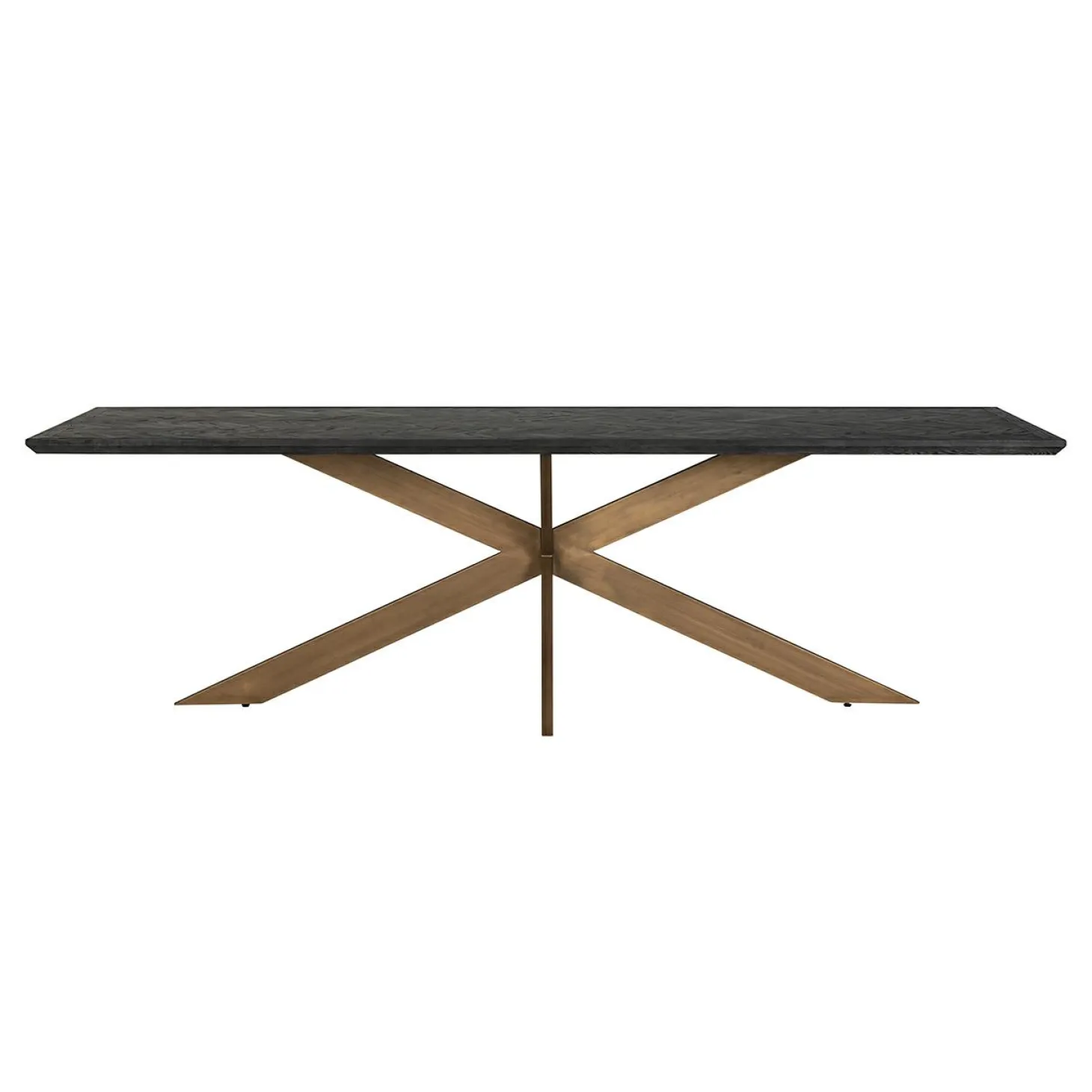 Eettafel Blackbone Eiken 260 x 100 cm met geborsteld gouden spinpoot - Zwart - Loft24.nl