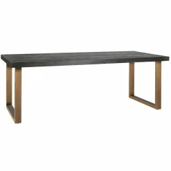 Eettafel Blackbone Eiken 220 x 100 cm met gouden u-poot - Zwart - Loft24.nl