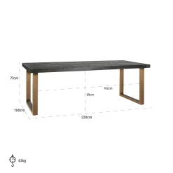 Eettafel Blackbone Eiken 220 x 100 cm met gouden u-poot - Zwart - Loft24.nl