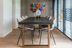 Eettafel Blackbone Eiken 220 x 100 cm met gouden u-poot - Zwart - Loft24.nl