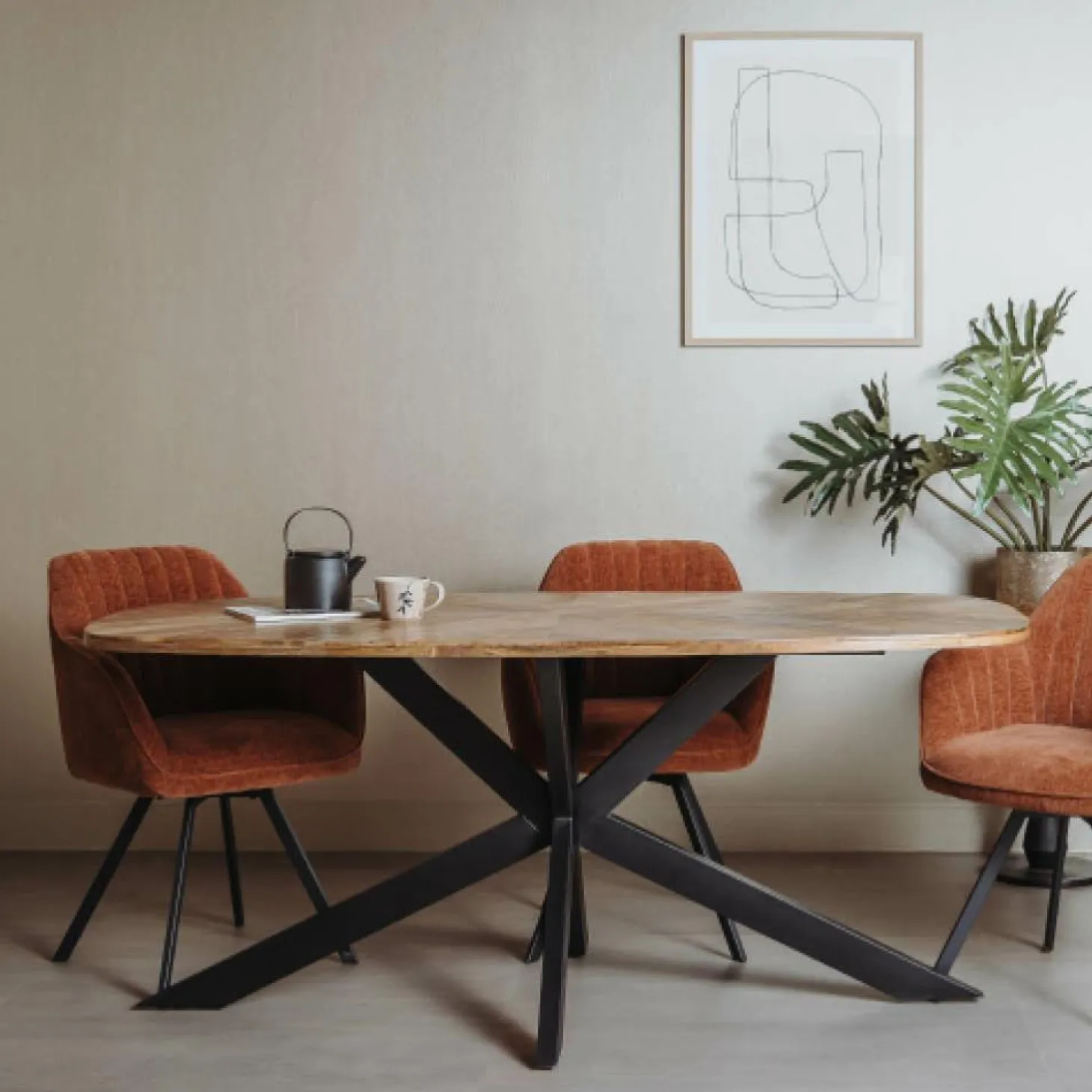 Eettafel Silvi Deens ovaal Mangohout Naturel - 180cm - Loft24.nl