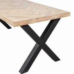 Eettafel Tablo Mangohout Visgraat, met X-poot - 180cm - Loft24.nl