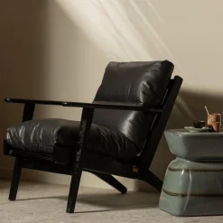 Fauteuil Houston Acaciahout / Leder - Zwart - Loft24.nl