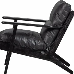 Fauteuil Houston Acaciahout / Leder - Zwart - Loft24.nl