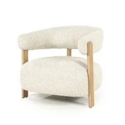 Fauteuil Lola Bouclé en eikenhout - Beige - Loft24.nl