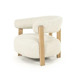 Fauteuil Lola Bouclé en eikenhout - Beige - Loft24.nl
