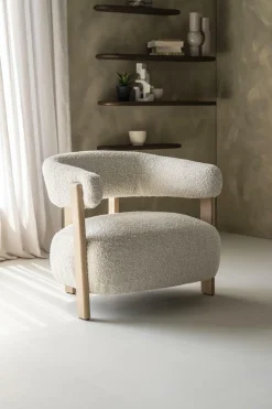 Fauteuil Lola Bouclé en eikenhout - Beige - Loft24.nl