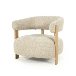 Fauteuil Lola Bouclé en eikenhout - Taupe - Loft24.nl