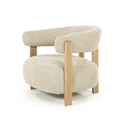 Fauteuil Lola Bouclé en eikenhout - Taupe - Loft24.nl