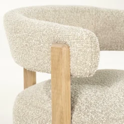 Fauteuil Lola Bouclé en eikenhout - Taupe - Loft24.nl