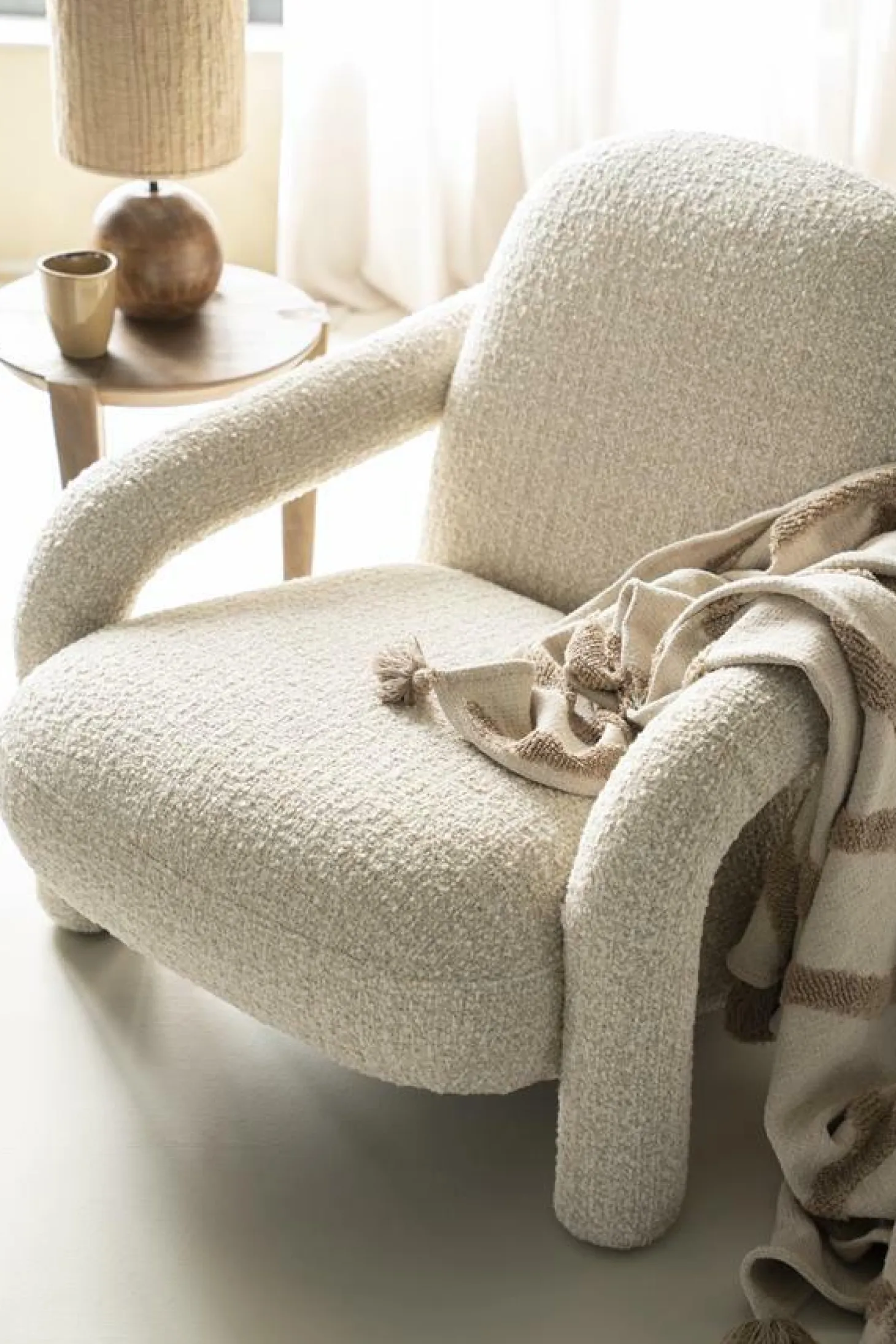Fauteuil Monica Grove Bouclé - Taupe - Loft24.nl