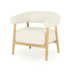 Fauteuil Mysa Teddy en eikenhout - Beige - Loft24.nl