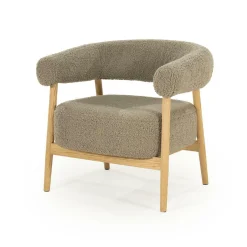 Fauteuil Mysa Teddy en eikenhout - Taupe - Loft24.nl