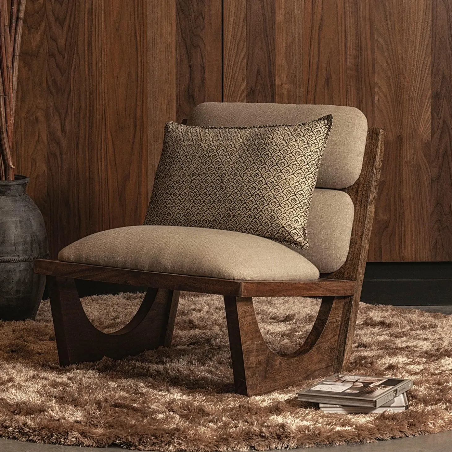 Fauteuil Opulent Bouclé / Acaciahout - Naturel - Loft24.nl