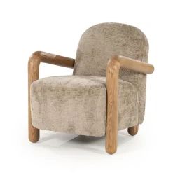 Fauteuil Retrova Bouclé en hout - Taupe - Loft24.nl