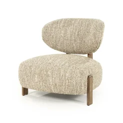 Fauteuil Reza Bouclé en bruin eikenhout - Beige - Loft24.nl