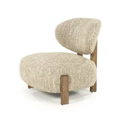 Fauteuil Reza Bouclé en bruin eikenhout - Beige - Loft24.nl