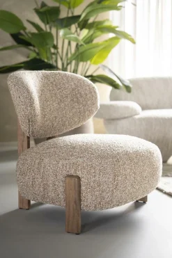 Fauteuil Reza Bouclé en bruin eikenhout - Beige - Loft24.nl