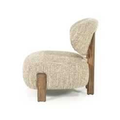 Fauteuil Reza Bouclé en bruin eikenhout - Beige - Loft24.nl