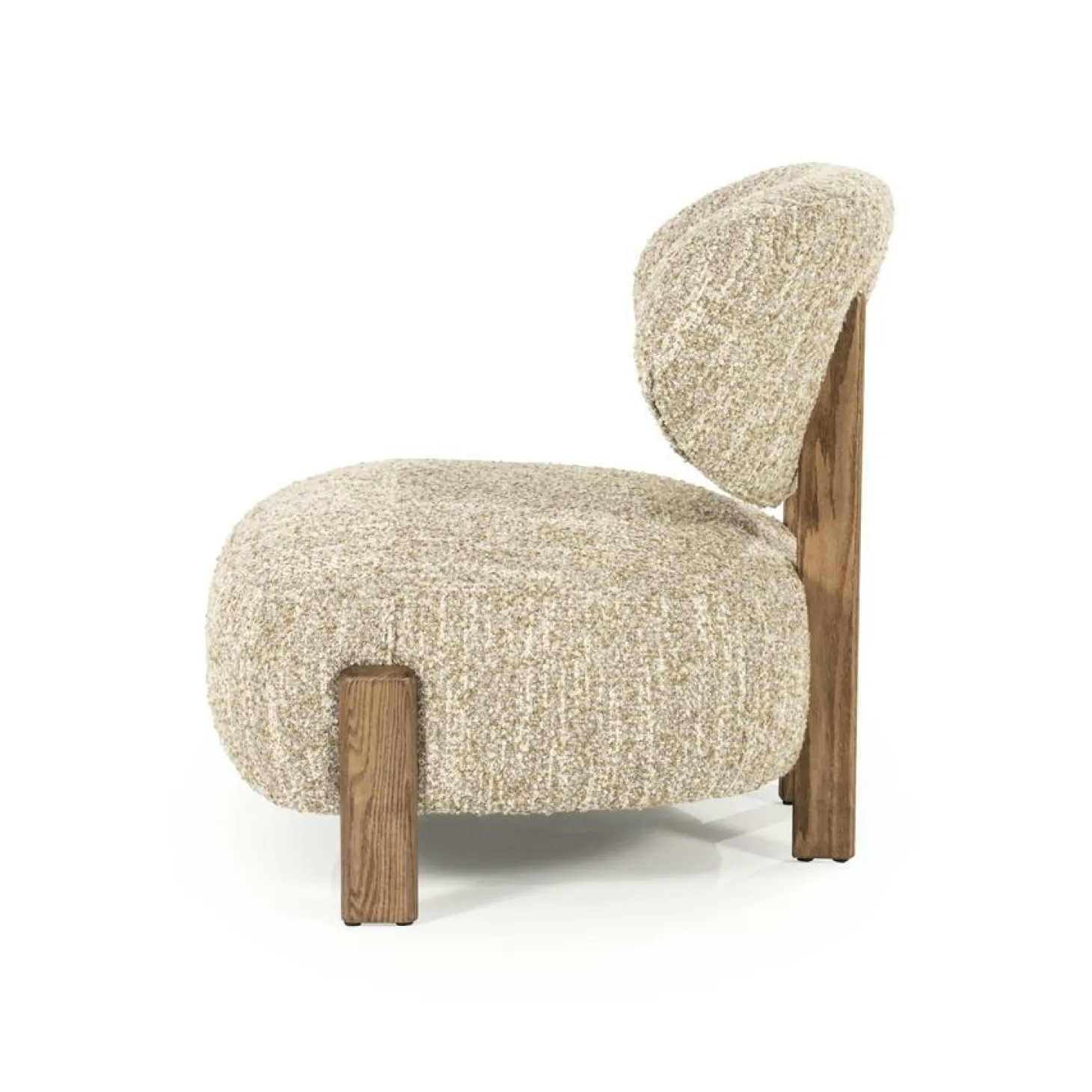 Fauteuil Reza Bouclé en bruin eikenhout - Beige - Loft24.nl