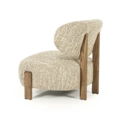 Fauteuil Reza Bouclé en bruin eikenhout - Beige - Loft24.nl