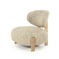 Fauteuil Reza Bouclé en naturel eikenhout - Beige - Loft24.nl