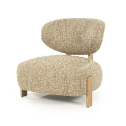 Fauteuil Reza Bouclé en naturel eikenhout - Taupe - Loft24.nl